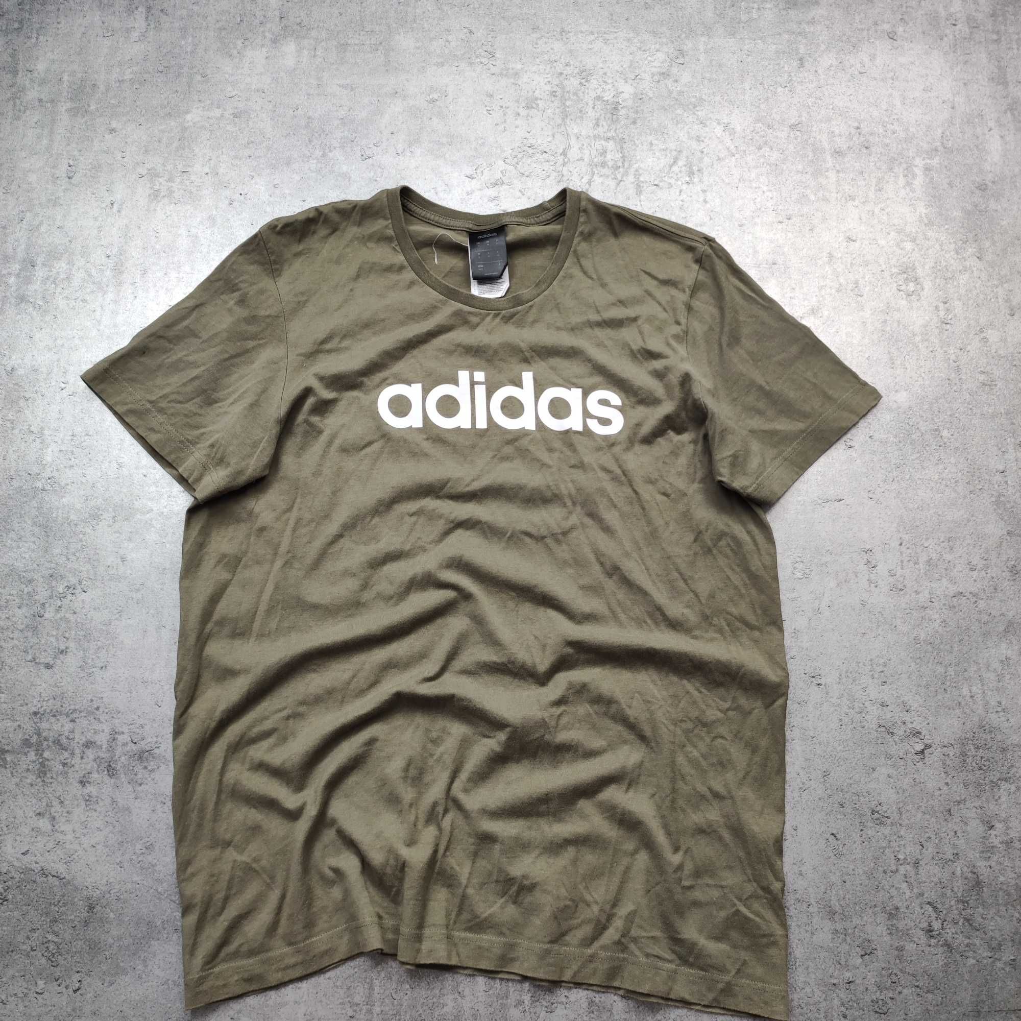 MĘSKA Koszulka PREMIUM Adidas Duże Logo Bawełna Khaki Oliwka Sport