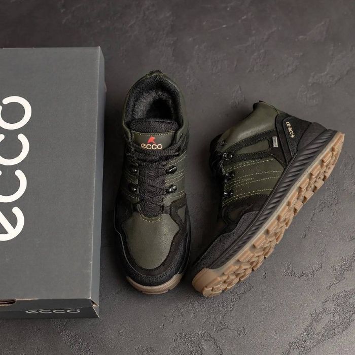 Зимові кросівки чоловічі на хутрі шкіряні ECCO GTX 40-45р Khaki Black