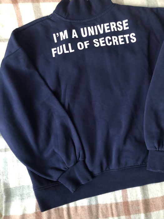 Granatowa bawełniana ocieplana bluza damska, bufki, nadruk, stojka S-L