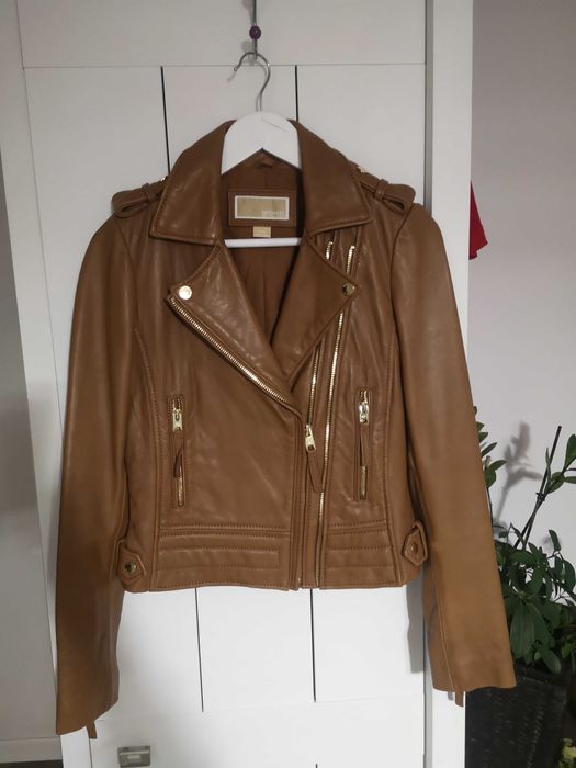 Michael Kors skórzana kurtka Karmelowa ramoneska