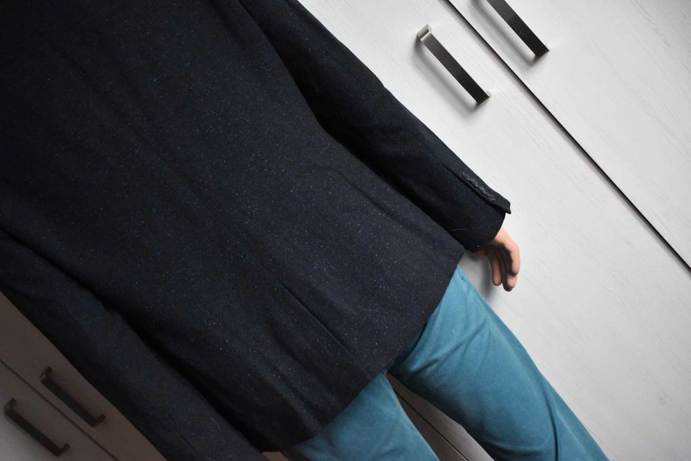 Marynarka blazer wełniana M L elegancka wełna biurowa męska granatowa