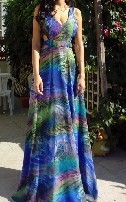 Vestido cerimónia longo estampado