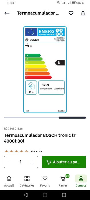 Esquentador termoacumulador BOSCH 80 litros