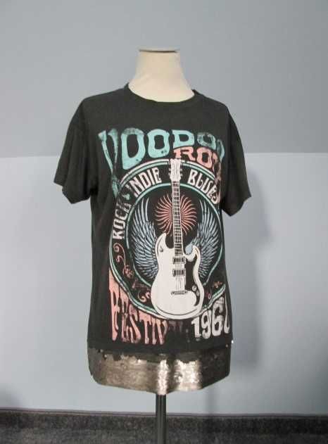 Szary rockowy festiwalowy tshirt, koszulka w stylu vintage unisex