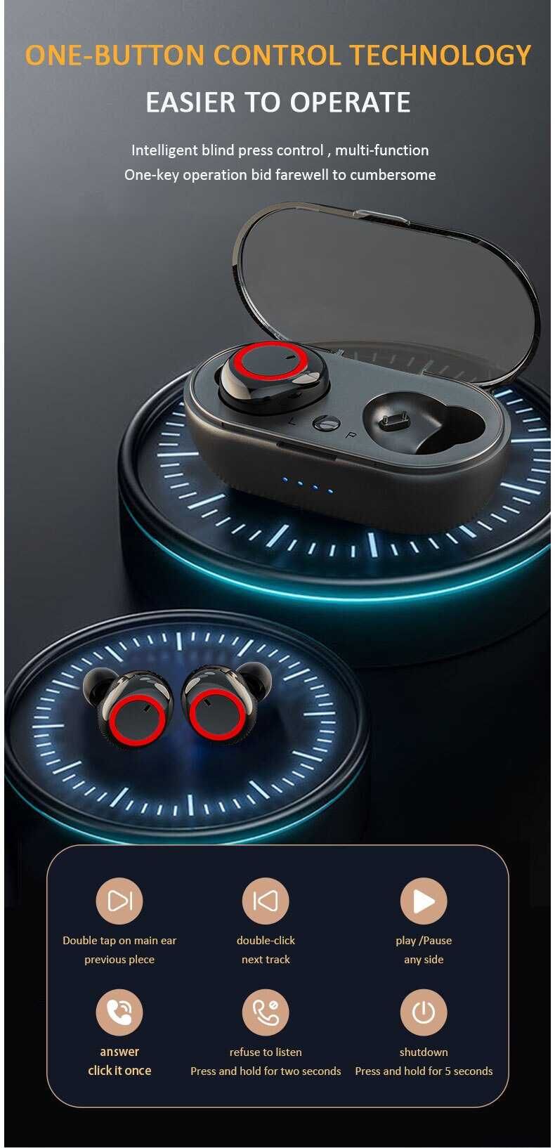 Słuchawki Bezprzewodowe Y50 BT 5.3, Czarno-Czerwone + Etui Ładujące