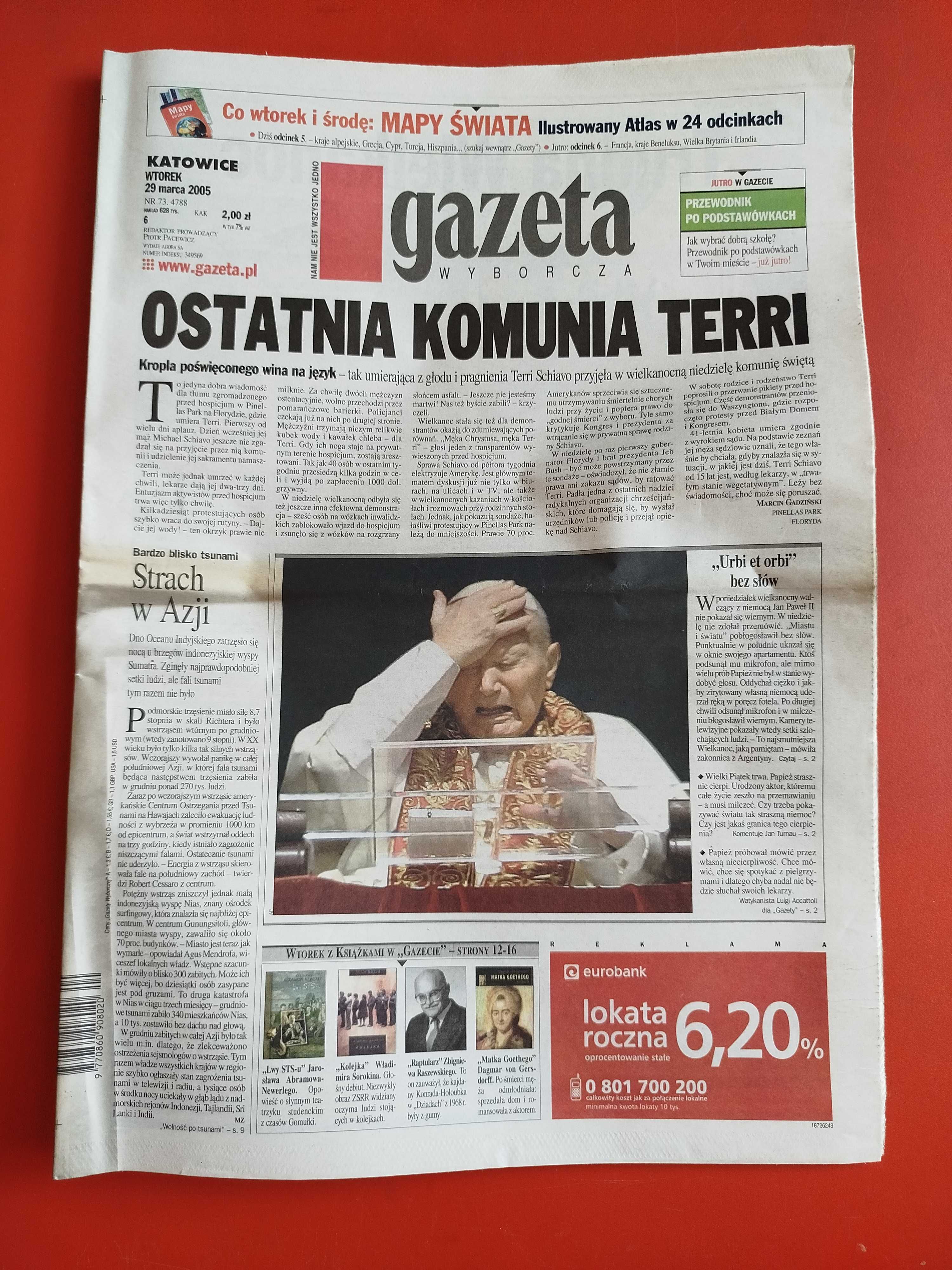 Gazeta Wyborcza, 29 marca 2005, nr 73, Trudna Wielkanoc Jan Paweł II