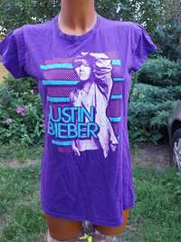 T-shirt dziewczęcy fiolet nadruk JUSTIN BIEBER 13/15 lat firma GILDON