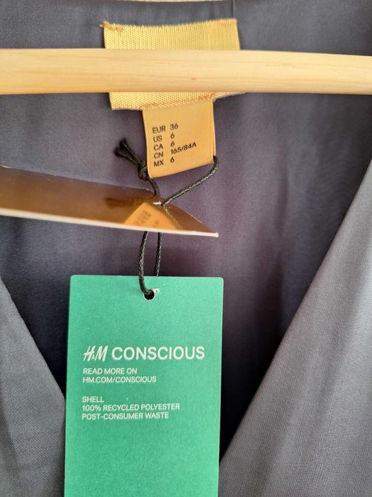 Srebrna metaliczna sukienka mini tunika H&M Premium Conscious Gold 36