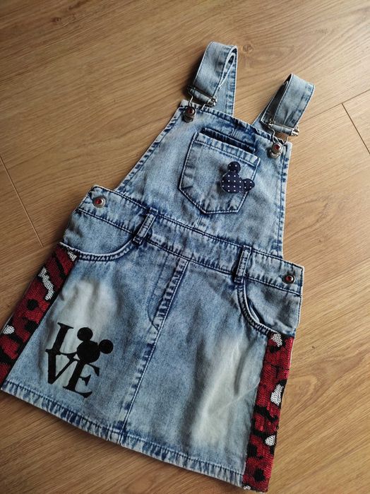 Sukienka jeansowa ogrodniczka 98/104 4-5l Myszka Minnie