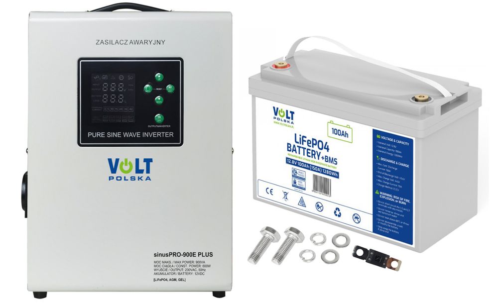 Інвертор Volt Polska SINUS PRO 900 E 900W + Акумулятор LiFePO4 100 Ah