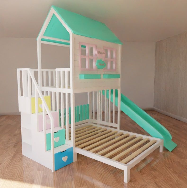 Drewniane łóżko piętrowe domek dla dzieci Raty
