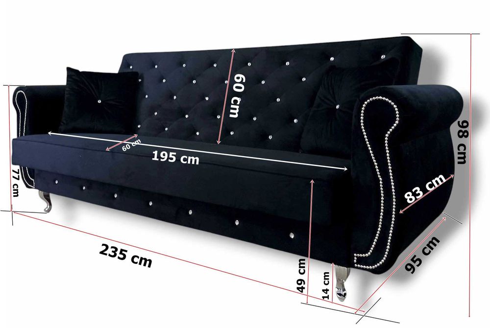 Sofa Kanapa Komplet Rozkładana Glamour kryształ Komplet Fotel Uszak st