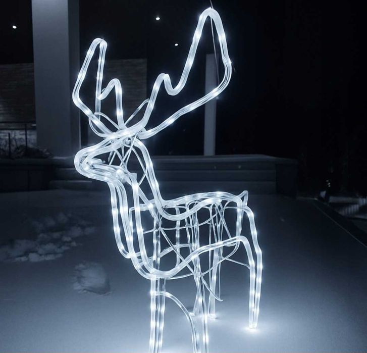 Duży Renifer LED 95 cm •216 LED •Chłodny
Biały • Dekoracja Świąteczna