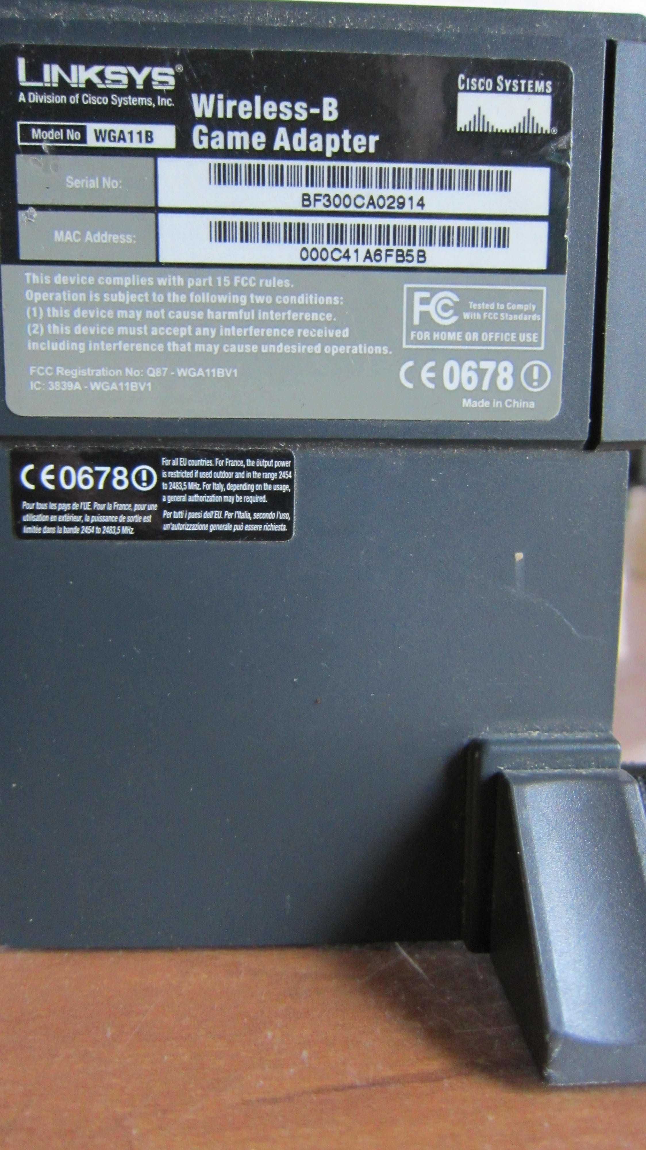 Linksys Wireless-B WGA11B Game Adapter PS2 GC Xbox