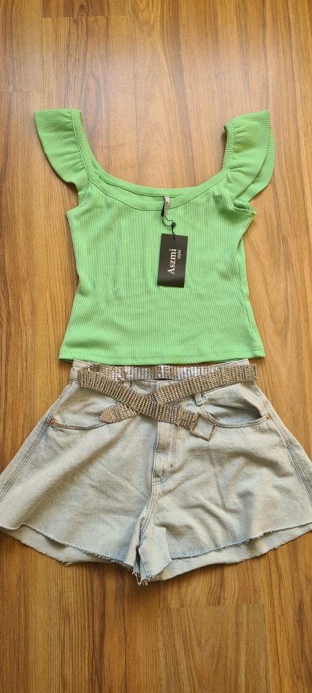 Top x 2 szt Nowe T-shirt Bluzka Falbaną S