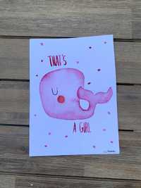 Kartka okolicznościowa baby girl babyshower chrzest narodziny wieloryb