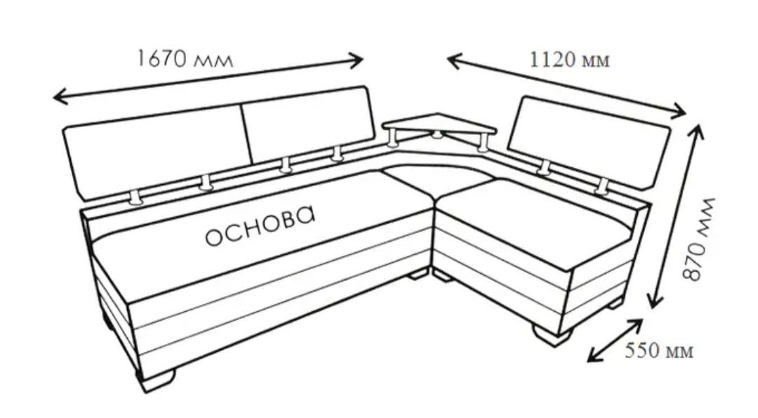 Кухонный уголок мягкий без спального места с нишами под сидением