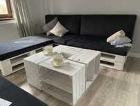 Sofa / rogówka + puf z palet obicie od tapicera bardzo solidne!