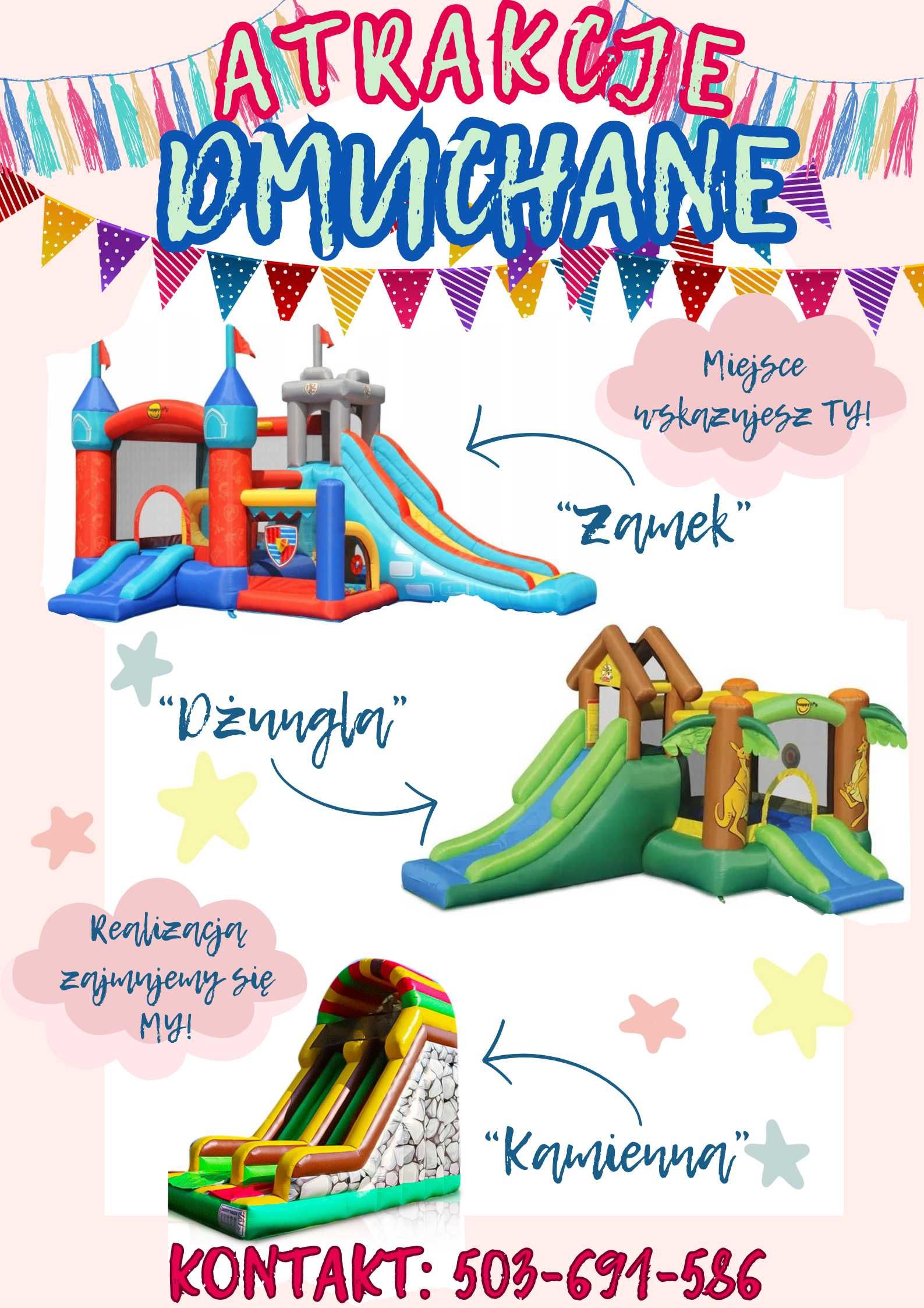 Zjeżdżalnia dla dzieci, dmuchaniec, zamek, atrakcja, wynajem