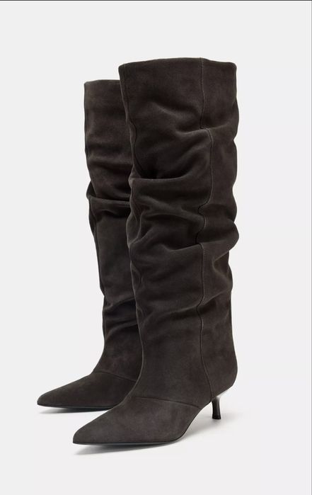 Замшеві чоботи на підборах кетен хіл  Zara