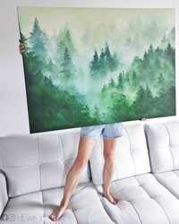 Duży Obraz malowany na płótnie Zamglony Las 130x100cm