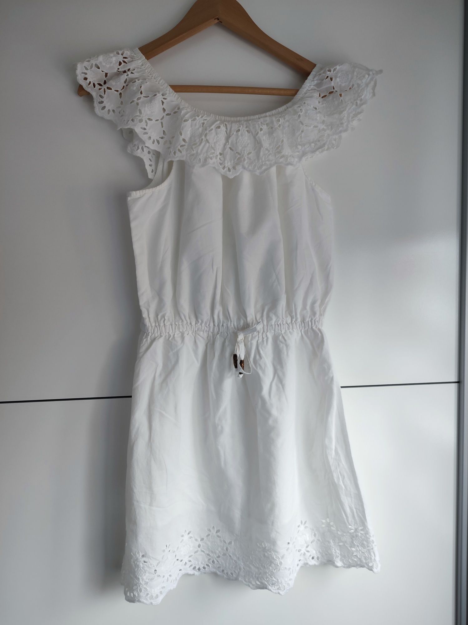 Sukienka koronka z wiązaniem biała rozmiar s