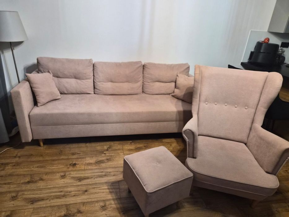 Zestaw sofa fotel uszak i podnóżek