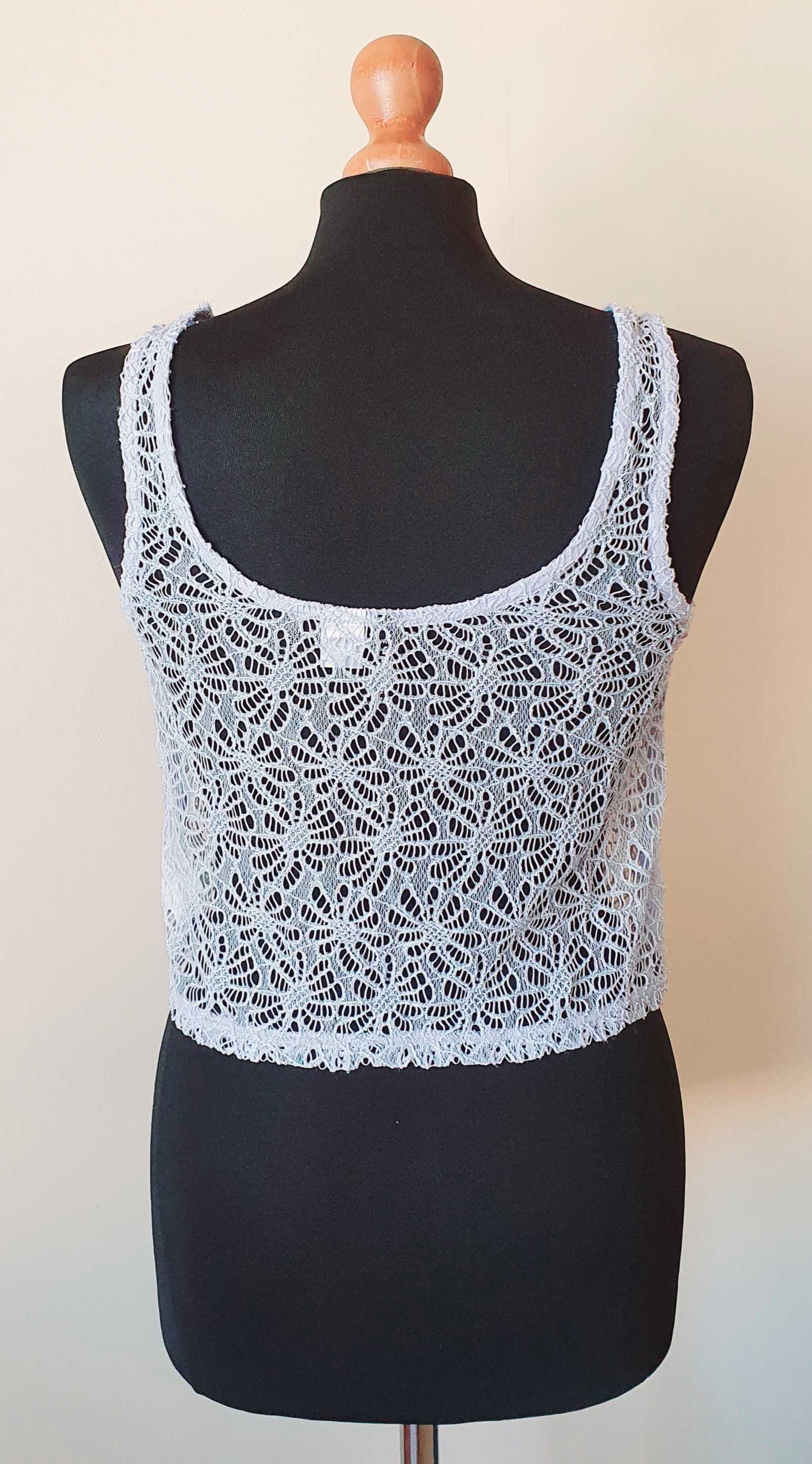 H&M Divided crop top koronkowy liliowy kwiaty rozmiar S