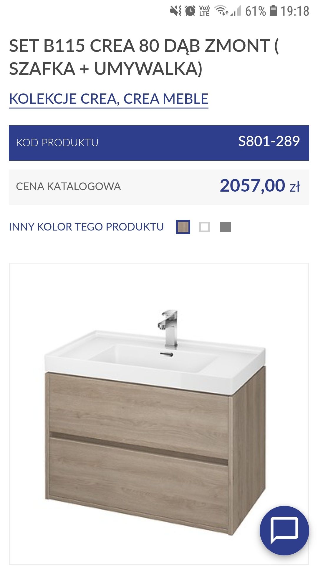 Zestaw umywalka + szafka podumywalkowa 80 cm Cersanit S801-289