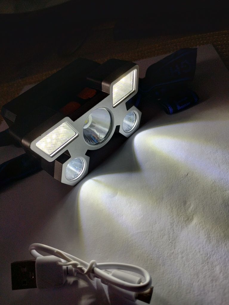 Latarka czołowa LED USB nowa