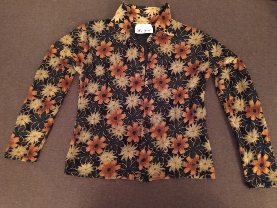 Рубашка блузка в цветы принт коричневая винтаж ретро