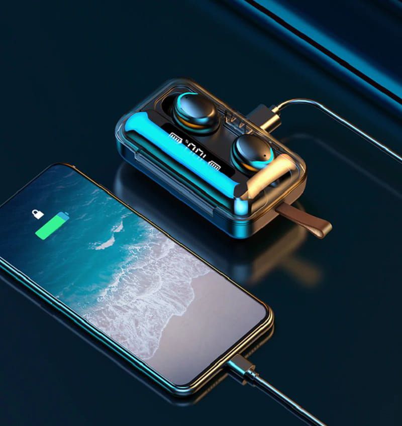 Słuchawki M21 Bluetooth z powerbankiem 1200mAh, skórzany uchwyt