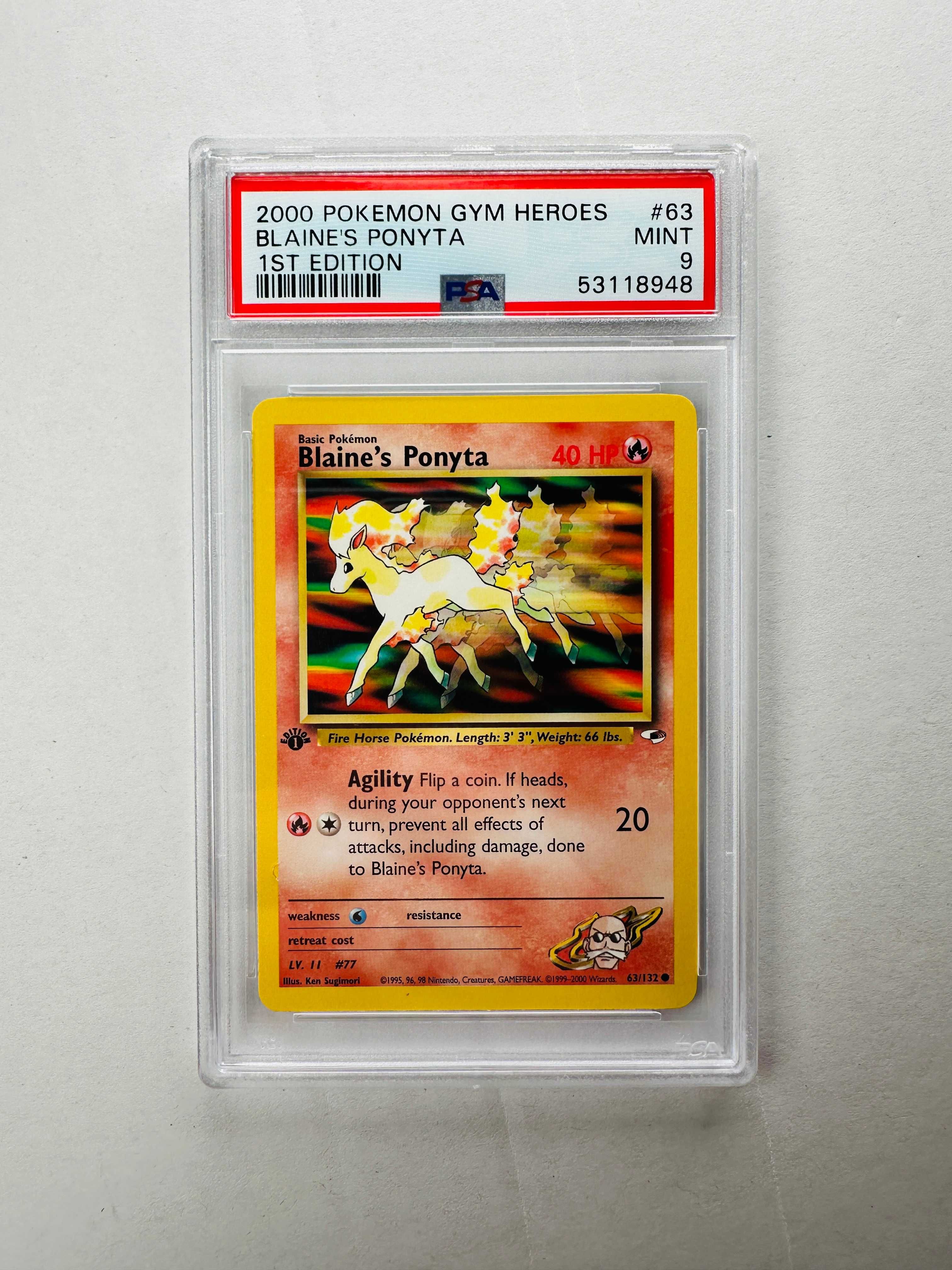 [PSA 9] Blaine's Ponyta 1st Edition 63/132 Gym Heroes - Karta Pokemon