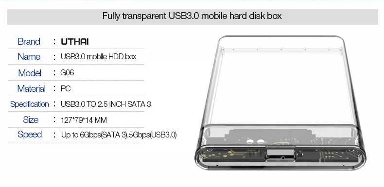 Caixa HDD/SSD transparente USB 3.0 SATA 2,5" —ENVIO GRÁTIS—PROMOÇÃO—