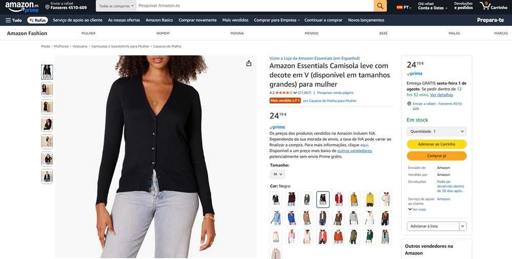 Camisola leve com decote em V Tam:L (128)