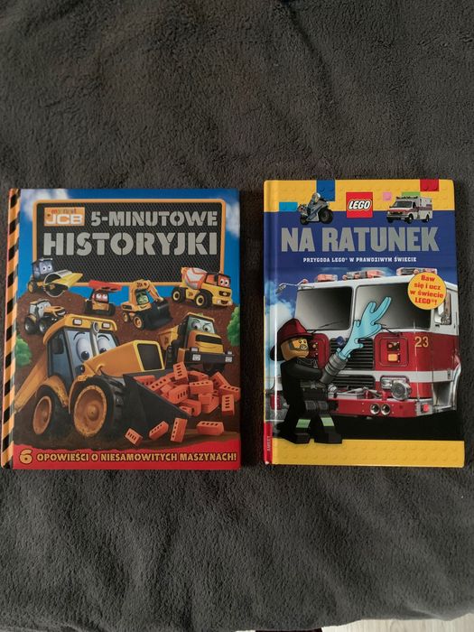 2 książki Lego Na ratunek i JCB 5 minutowe historyjki pojazdy