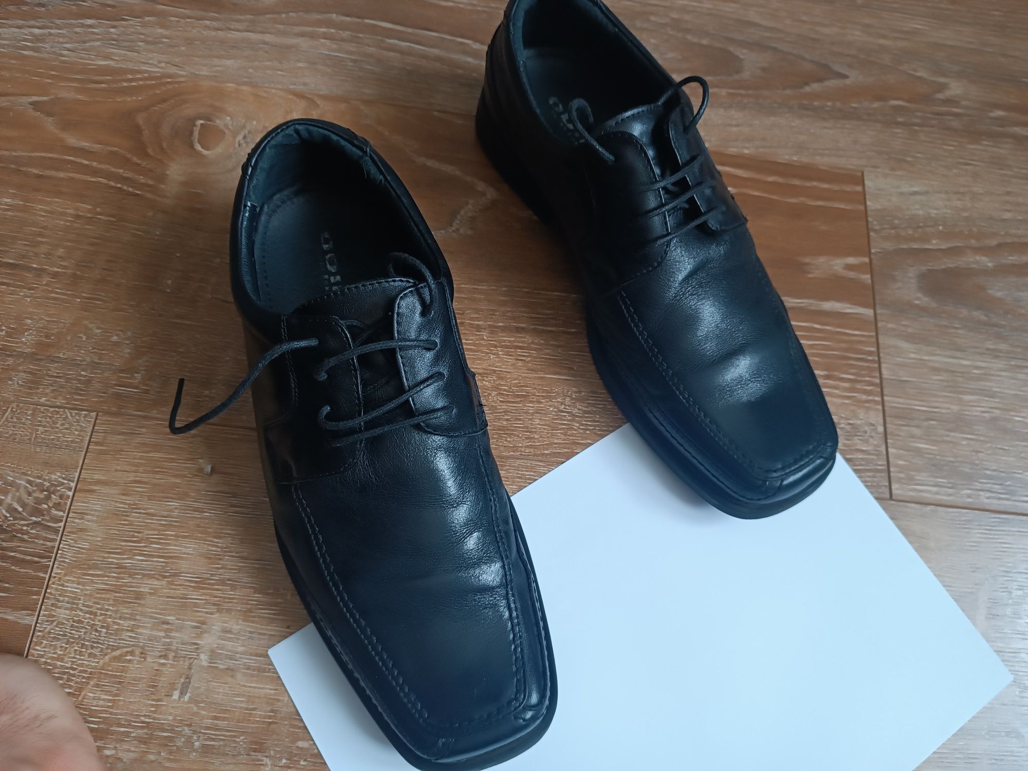 Buty półbuty eleganckie męskie pantofle czarne skórzane 43