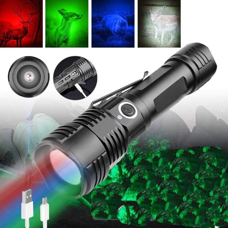 Latarka myśliwska na zwierzynę 4-KOLORY 4-LED USB zoom