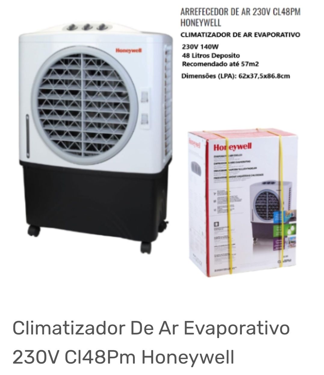 Climatizador De Ar Evaporativo 230V Cl48Pm Honeywell