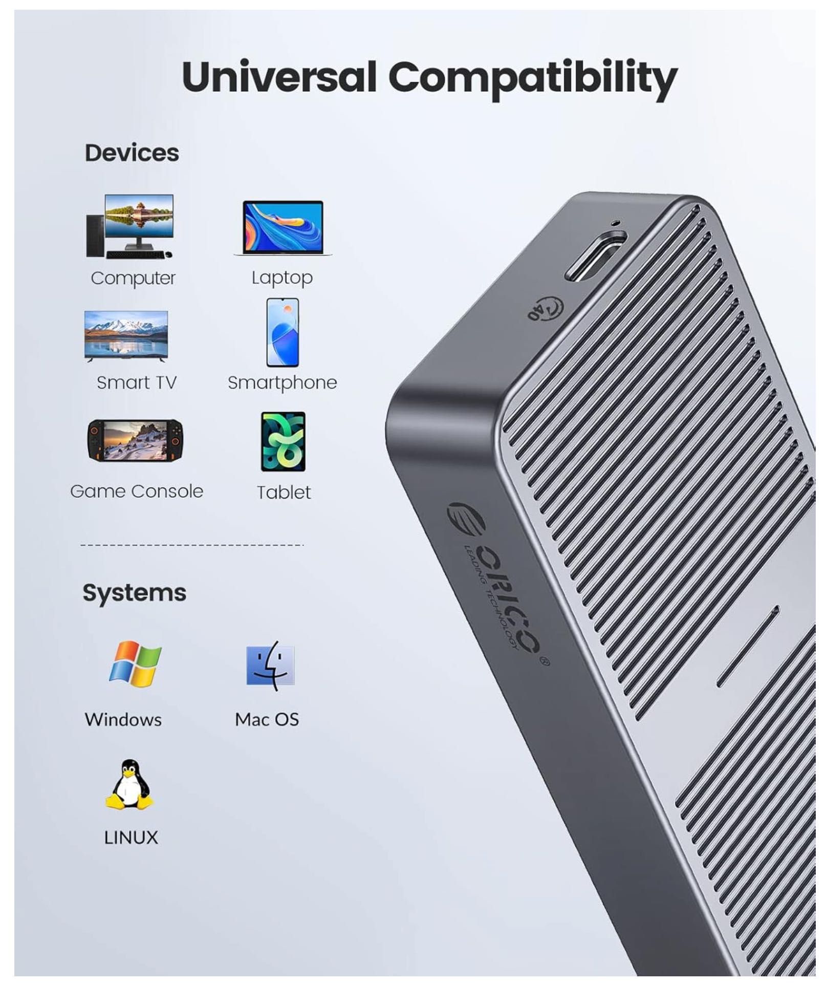 ORICO caixa M.2 NVME Thunderbolt 3/4 USB 3.2/3.1/3.0/Tipo C - 40 Gbps