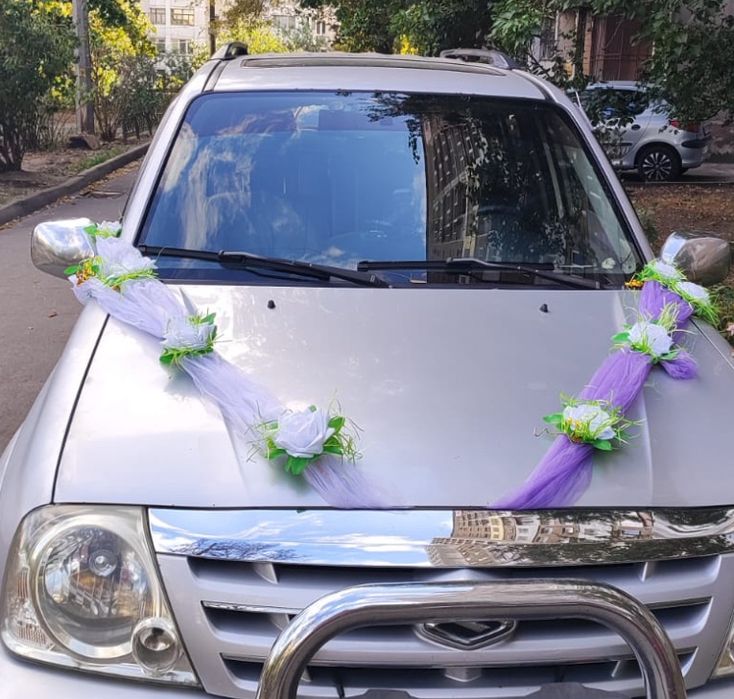 Весільні прикраси для авто - фіолетові. На капот і ручки