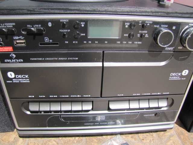 Auna Wieża stereo Bluetooth gramofon radio CD/MP3 USB magnetofon x 2