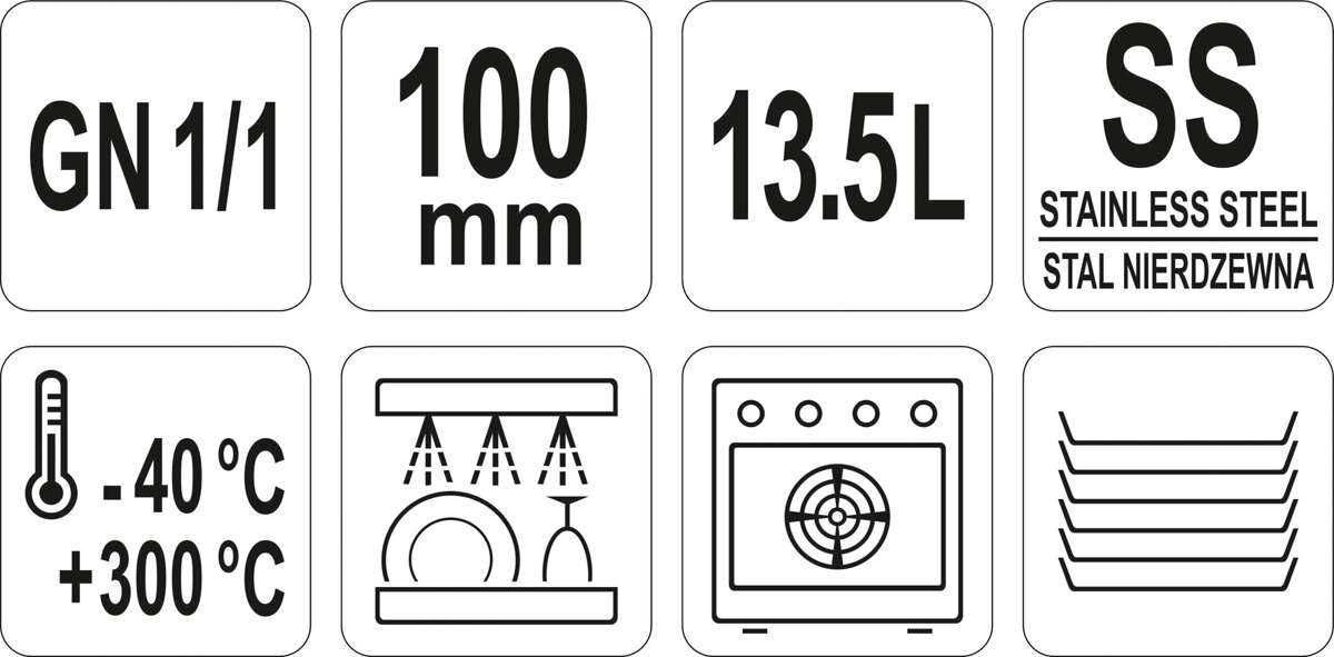 Blacha do piekarnika, pojemnik GN1/1-100 mm 53x32,5xH-10 cm