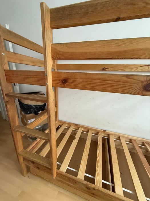 Łóżko piętrowe drewniane + 2 materace  80x200 + 2 szuflady