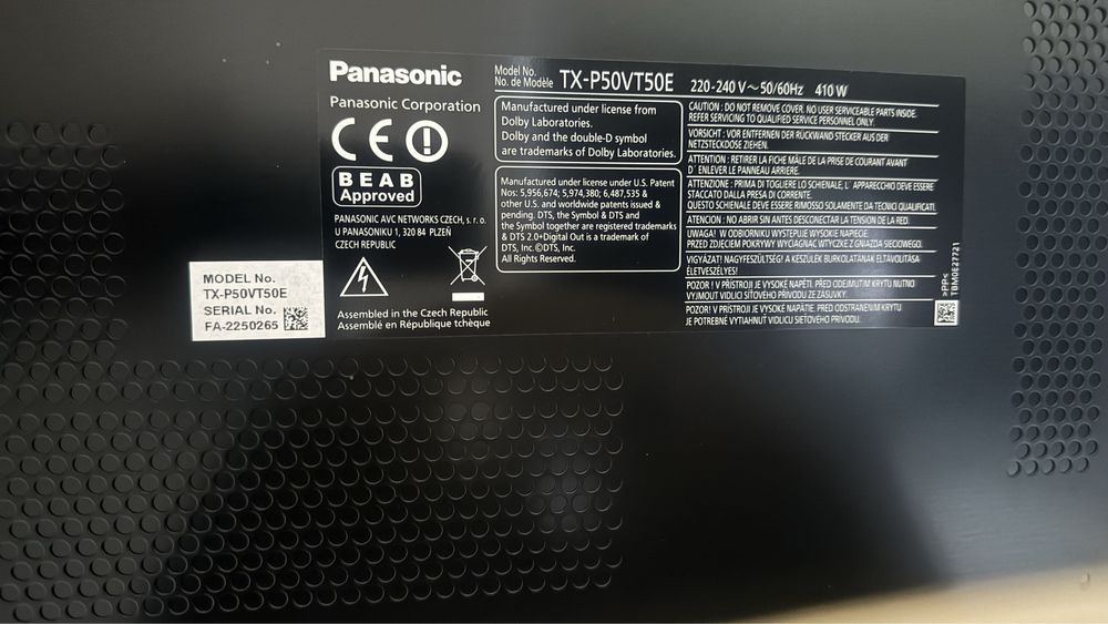 TV 3D Panasonic Viera 50” Smart WiFi, Bluetooth