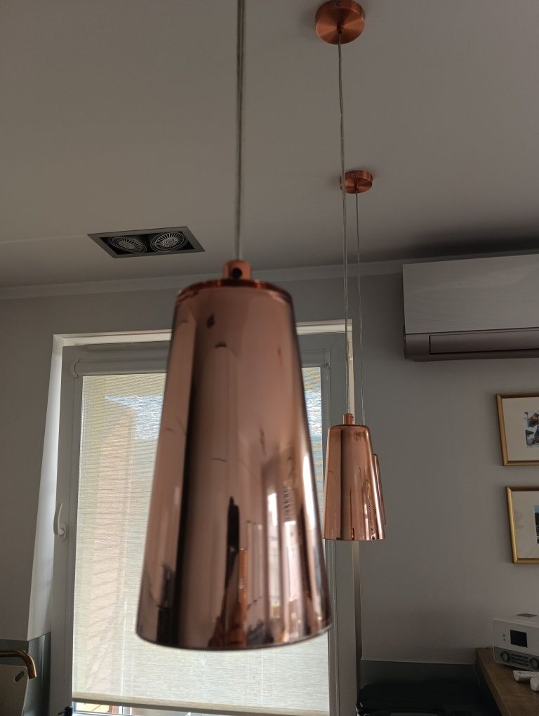 Lampy wiszace, szkło, kolor złoty - różowy - 3szt.