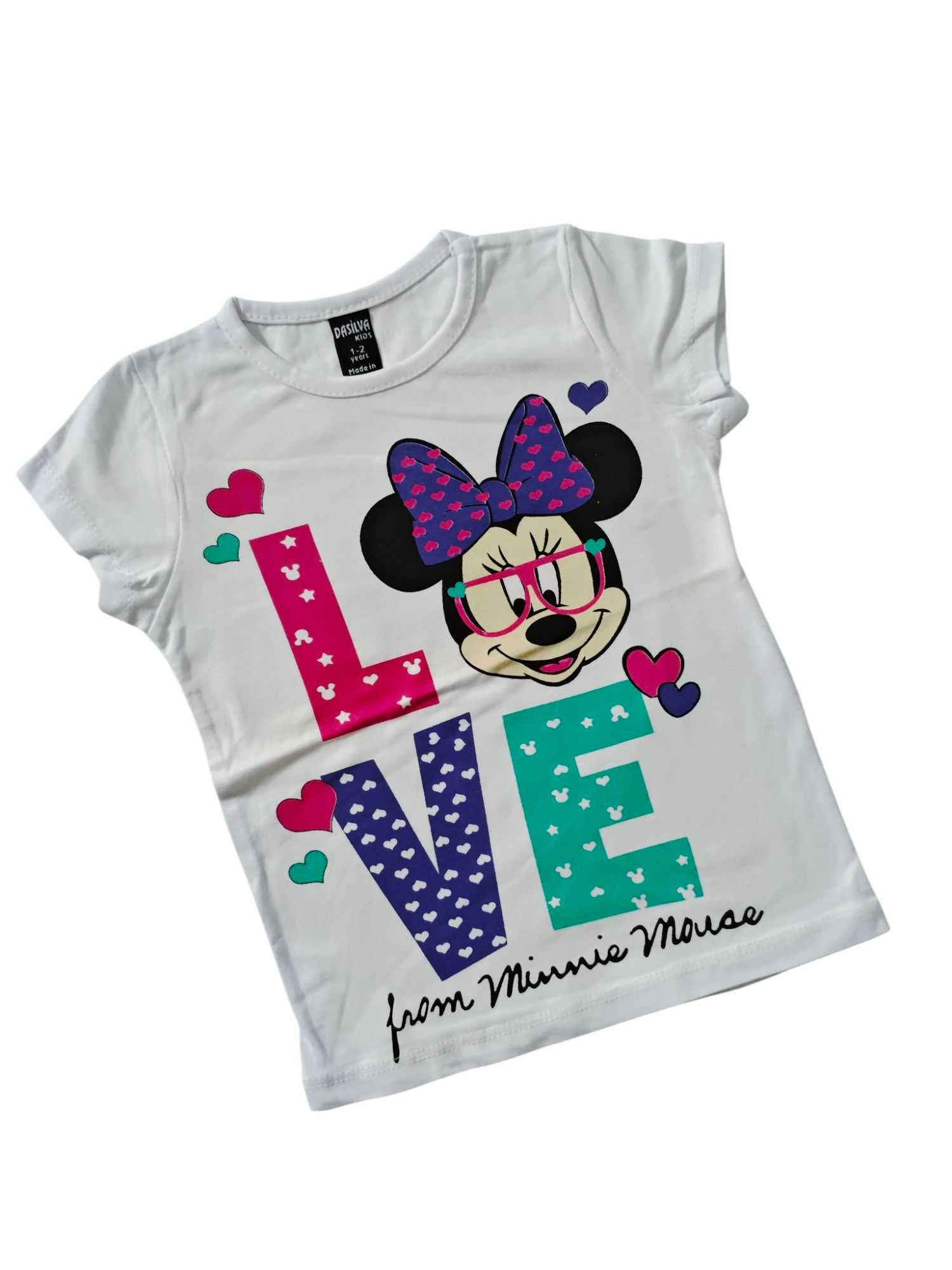 Biała bluzka dziewczęcy t-shirt krótki rękaw koszulka nowa 86-92