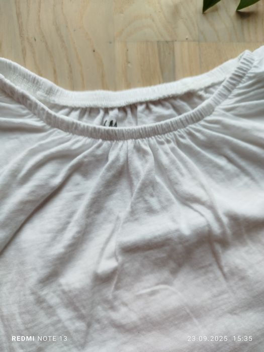 Śliczna bawełniana biała bluzka koszulka z krótkim rękawem hiszpanka H