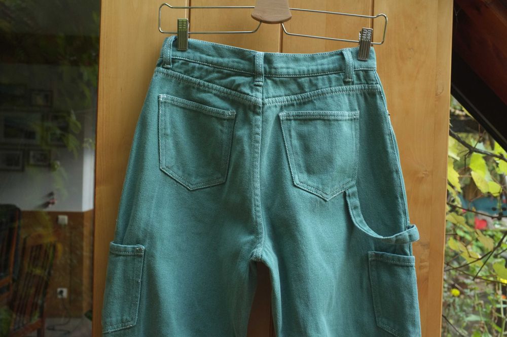 szerokie zielone jeansy Lioness Australia grube baggy lowwaist bojówki