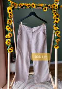 Spodnie damskie lniane z szeroka nogawka 100% Len beżowe M/L  natural